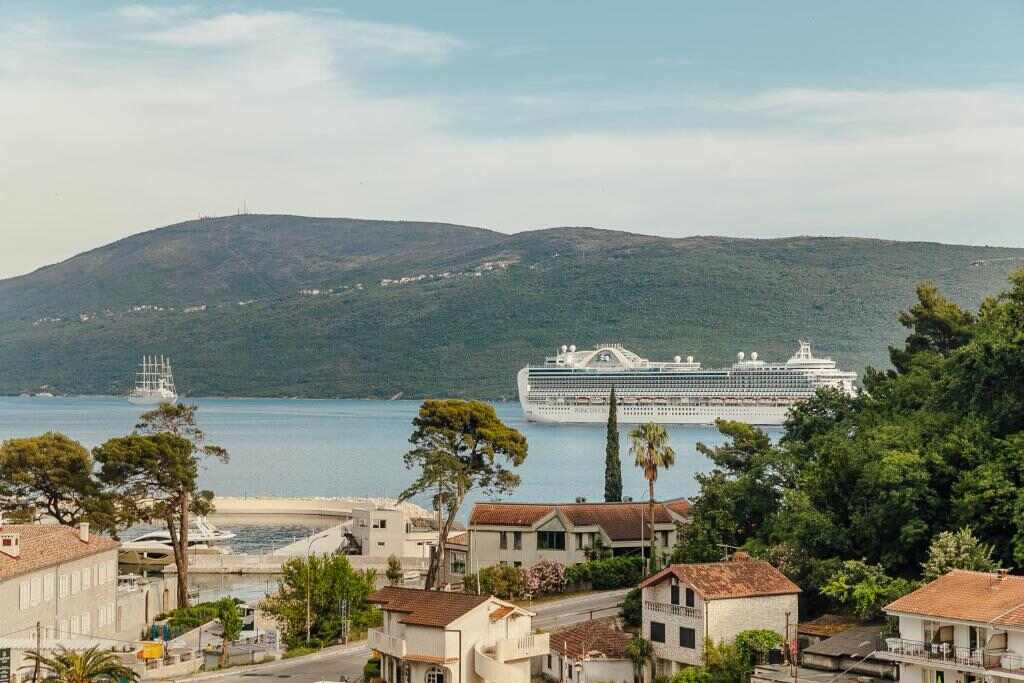 Cruise ship in the Bay of Kotor near Herceg Novi